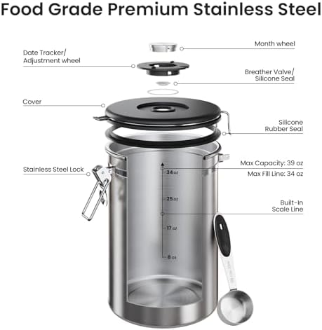 Veken Airtight Coffee Canister 39oz – Gray