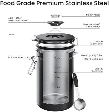 Veken Airtight Coffee Canister 39oz – Gray