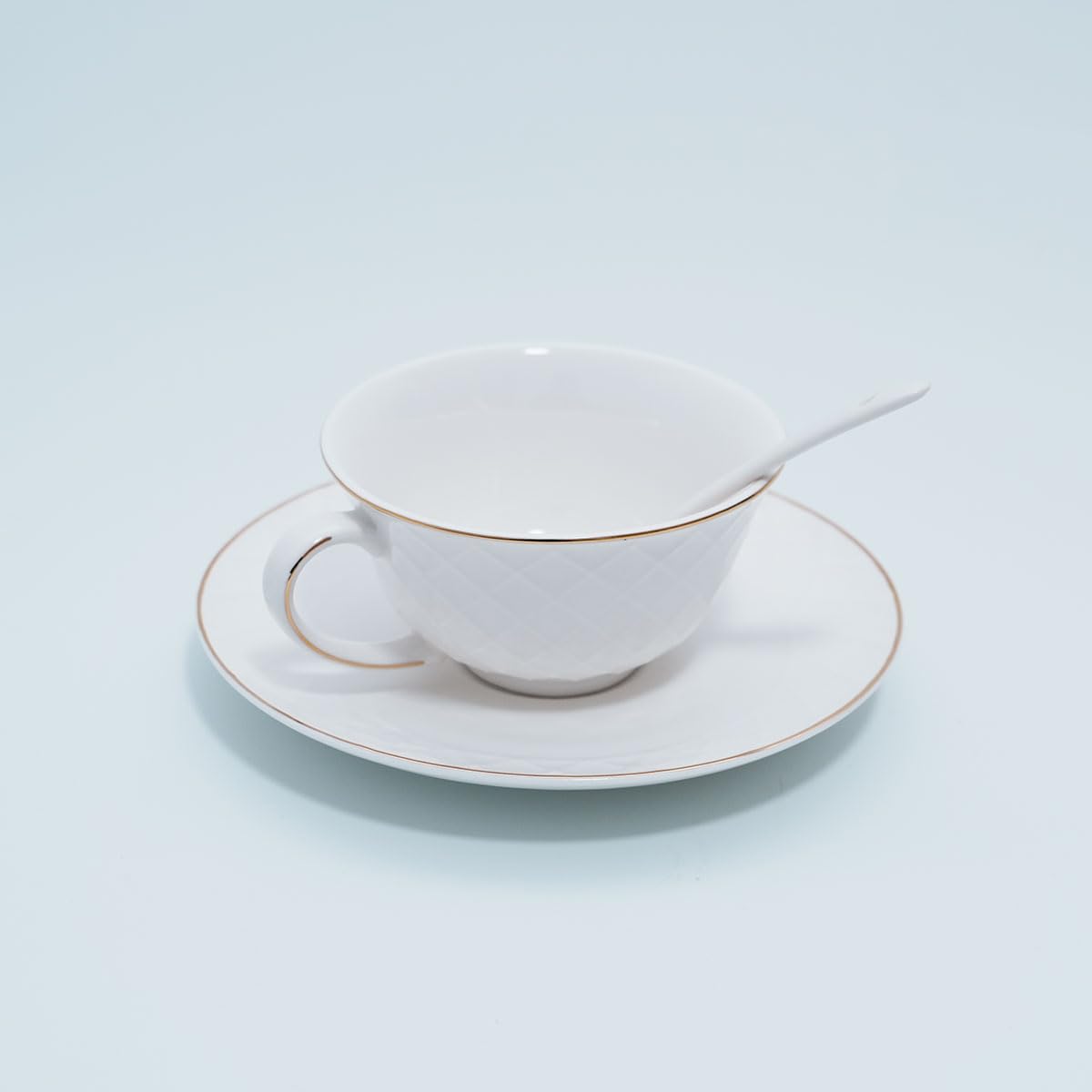 Bone China Floral Tea Cup & Saucer Set with Spoon – 7 oz