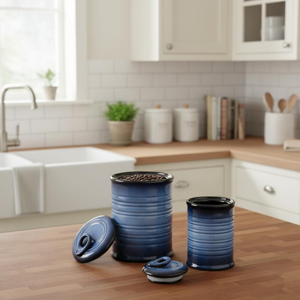 Nihow Blue Ceramic Canister Set of 4 – Airtight Lids, 13/22/47/74 oz, Dishwasher Safe