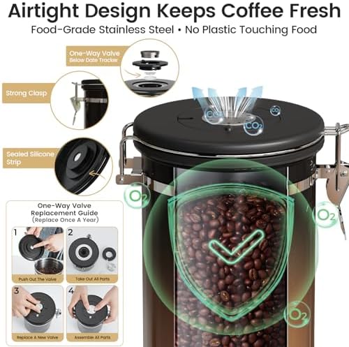 Veken Airtight Coffee Canister with Window 22oz – Black