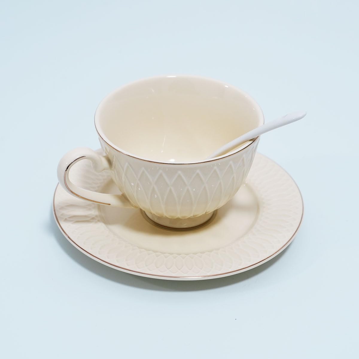 Bone China Floral Tea Cup & Saucer Set with Spoon – 7 oz