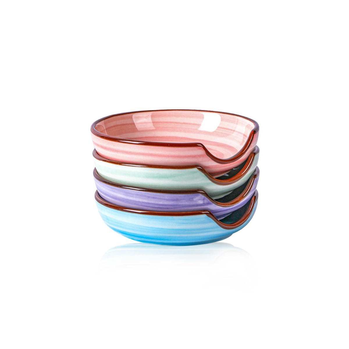 Selamica Ceramic Spoon Rest Set of 4 with Metal Holder – 4.8", Assorted Colors