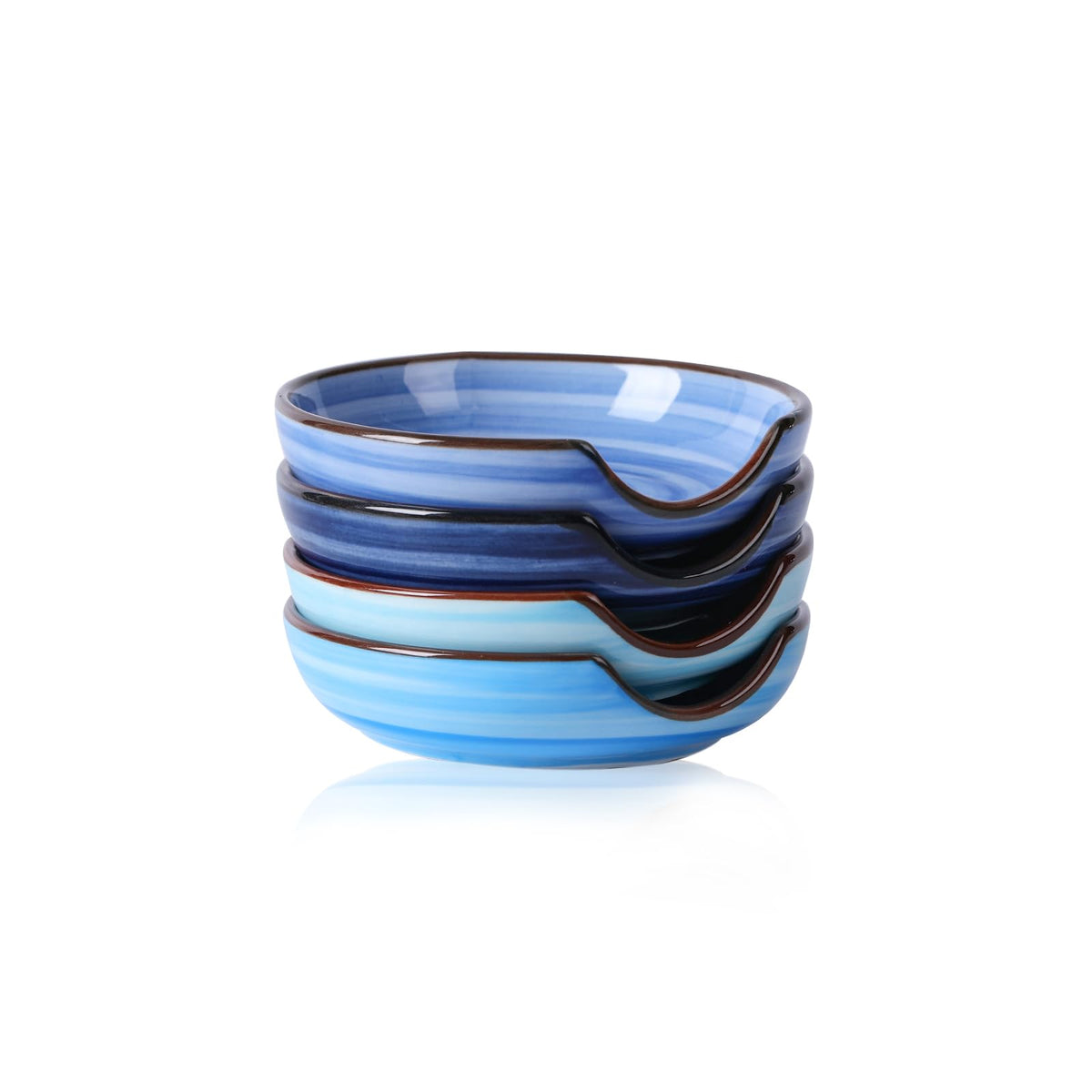 Selamica Ceramic Spoon Rest Set of 4 with Metal Holder – 4.8", Assorted Colors