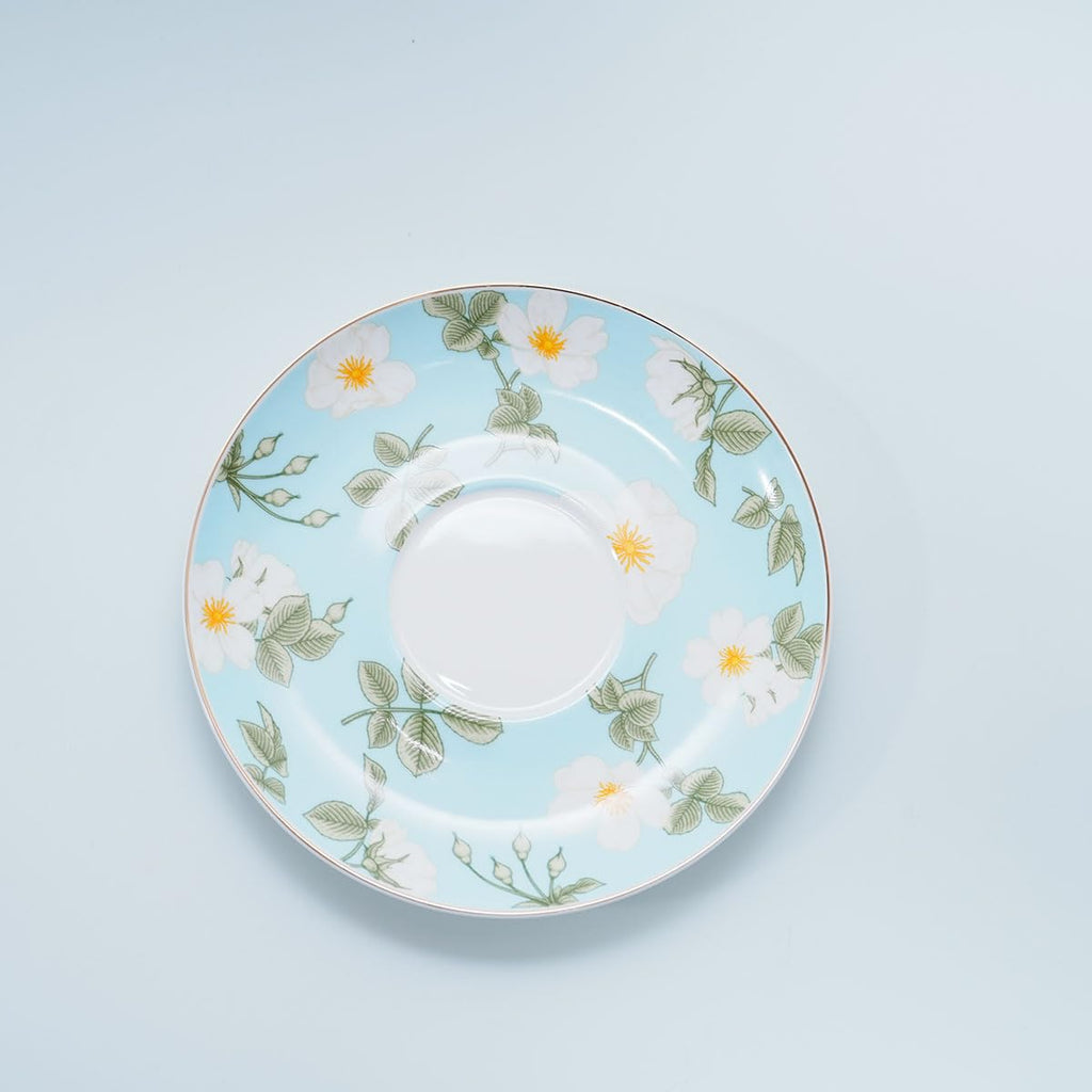 Bone China Floral Tea Cup & Saucer Set with Spoon – 7 oz