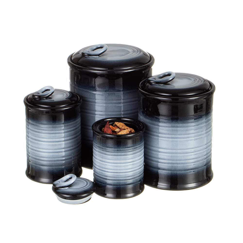Nihow Blue Ceramic Canister Set of 4 – Airtight Lids, 13/22/47/74 oz, Dishwasher Safe