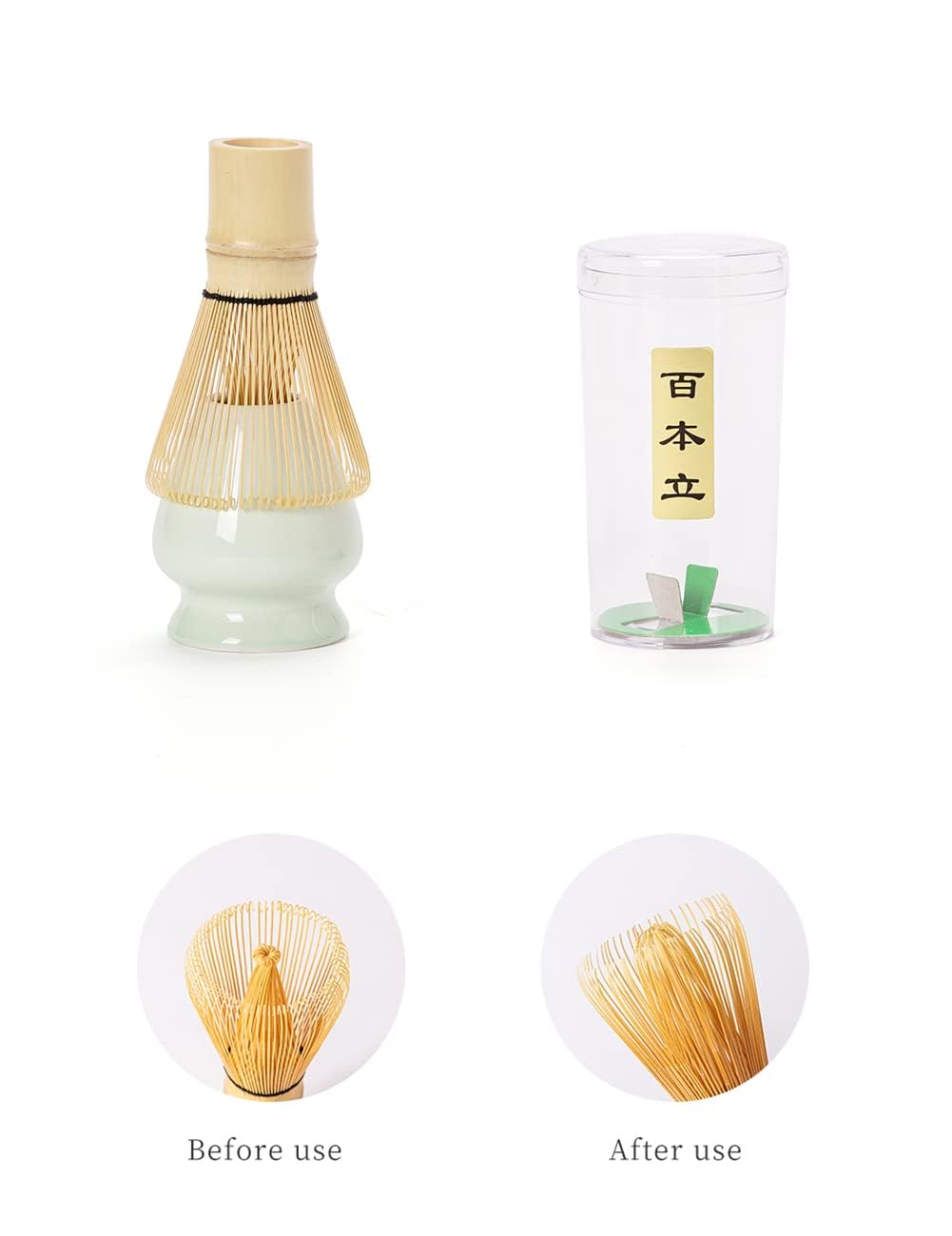 Tang Pin 5-Piece Matcha Set – 15oz Mottled Green Ceramic Bowl, Whisk, Scoop & Chasen Holder