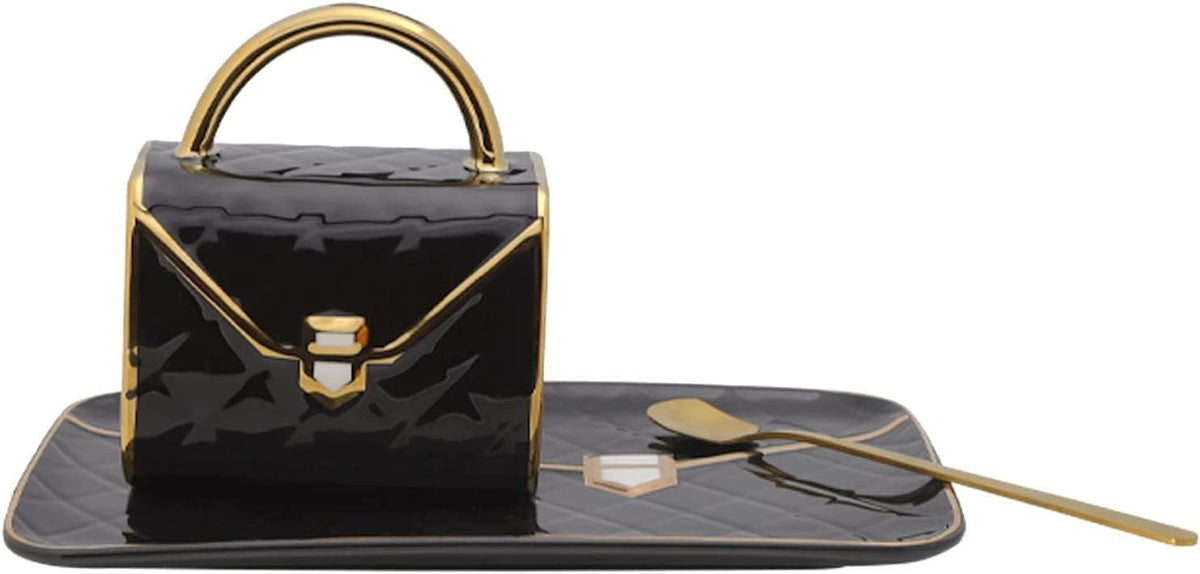 Handbag-Shaped Ceramic Tea & Coffee Mug Set of 4 – Gold Accent, 10 oz