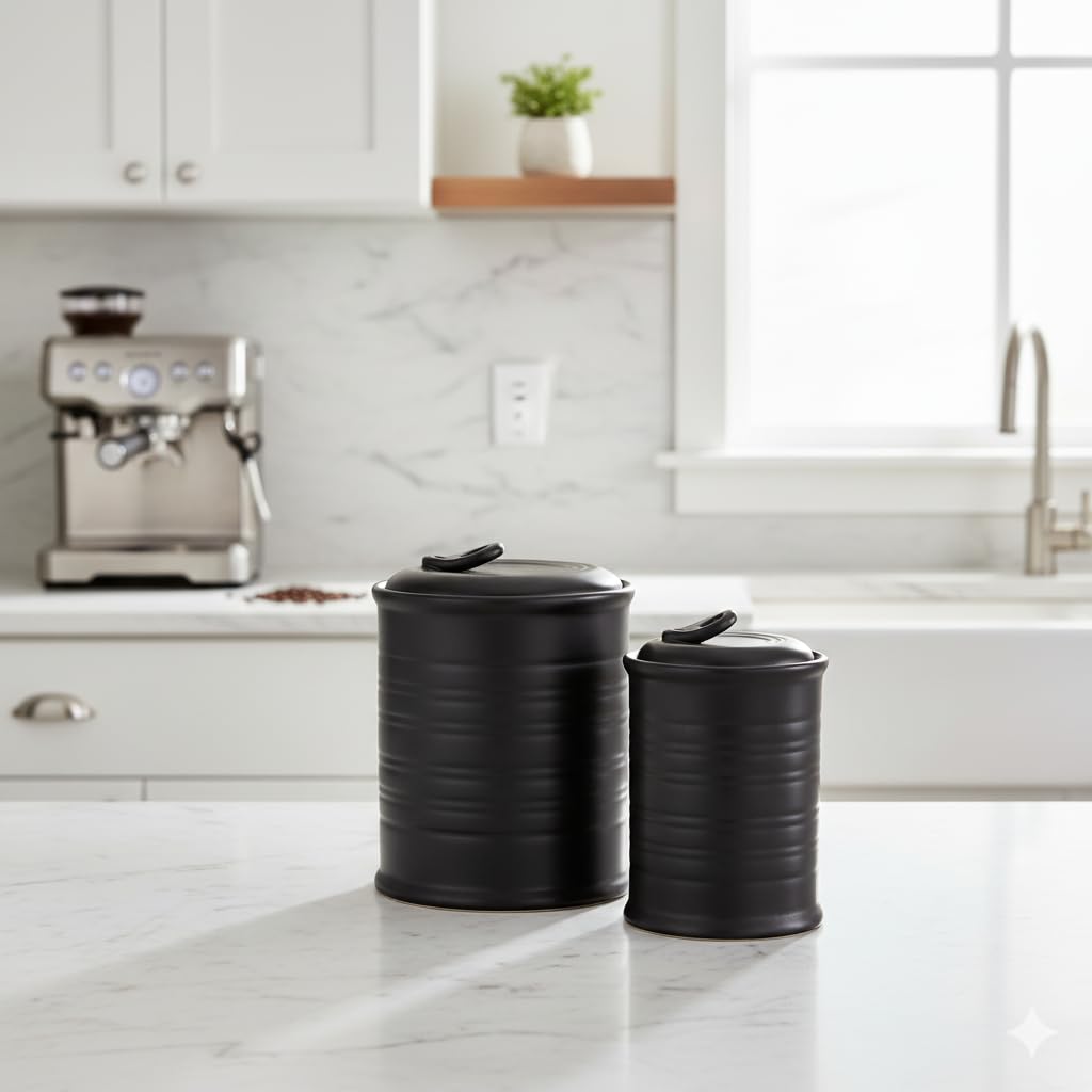Nihow Blue Ceramic Canister Set of 4 – Airtight Lids, 13/22/47/74 oz, Dishwasher Safe