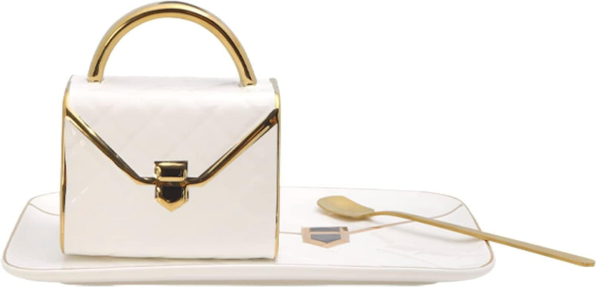Handbag-Shaped Ceramic Tea & Coffee Mug Set of 4 – Gold Accent, 10 oz