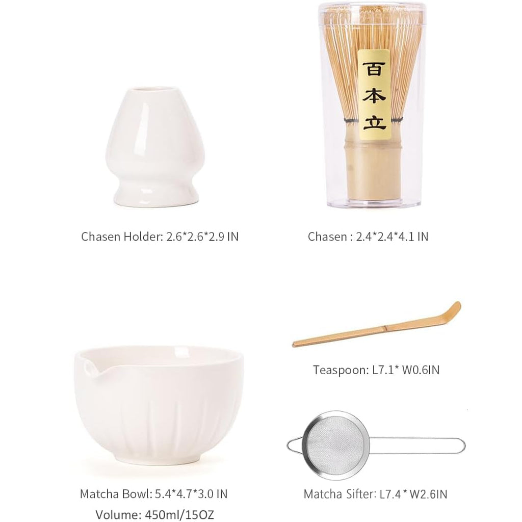 Tang Pin 5-Piece Matcha Set – 15oz Mottled Green Ceramic Bowl, Whisk, Scoop & Chasen Holder