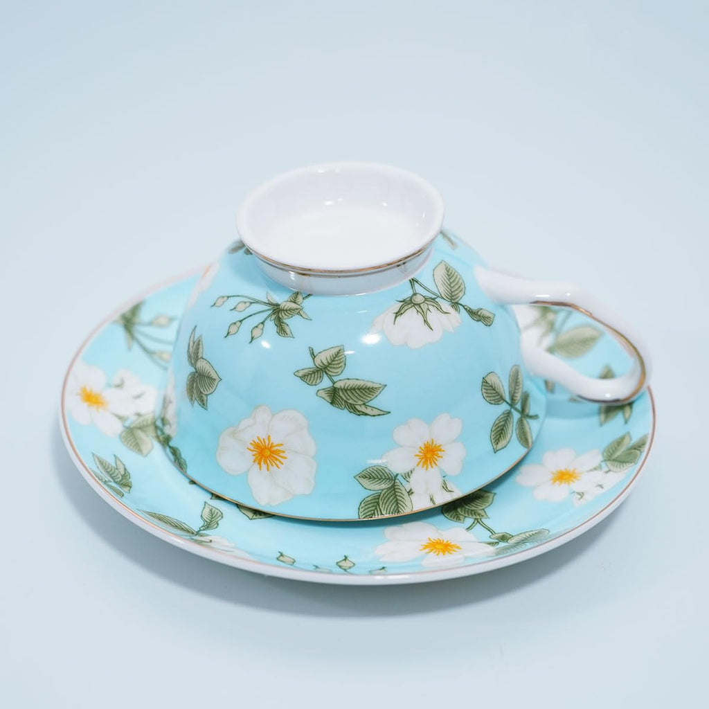 Bone China Floral Tea Cup & Saucer Set with Spoon – 7 oz