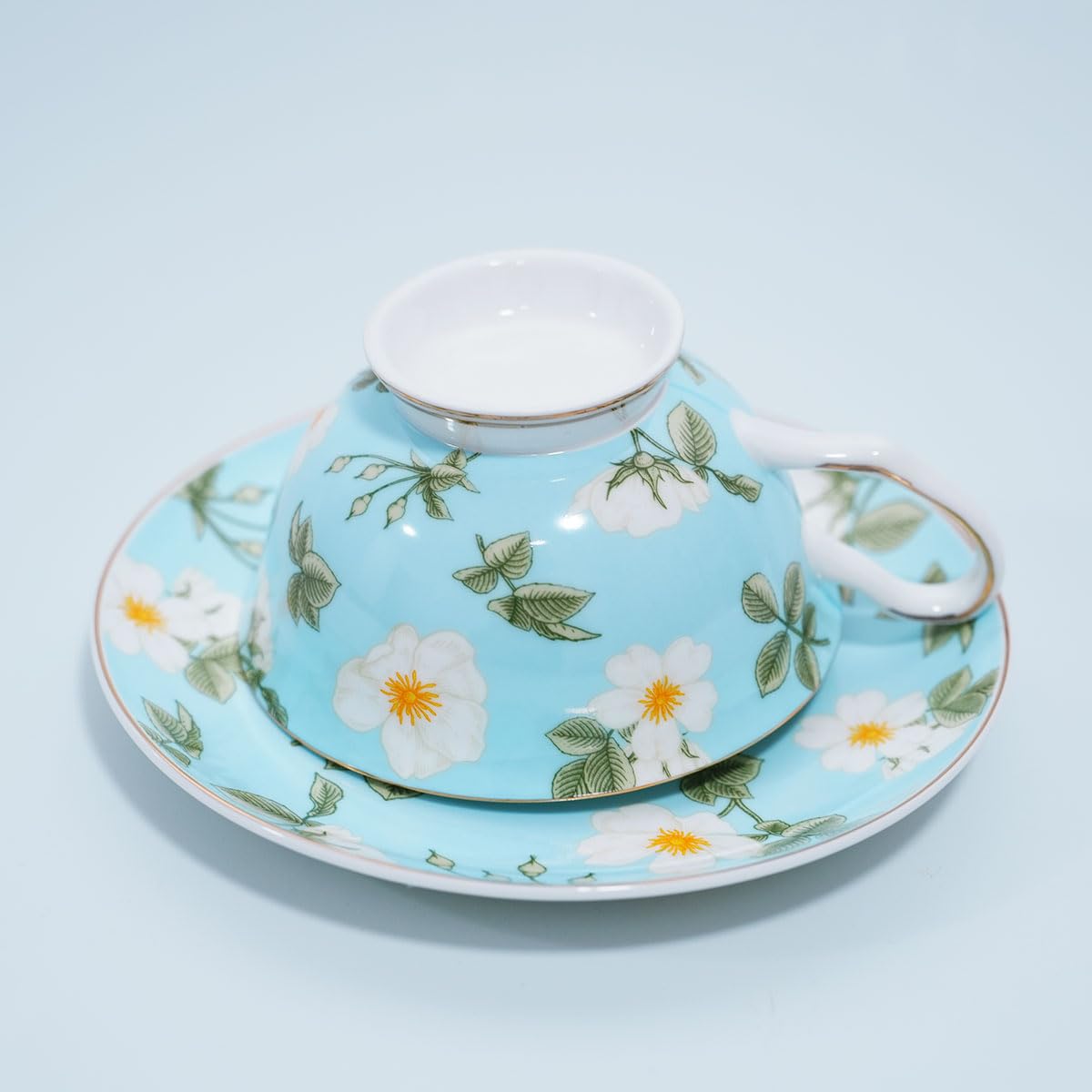Bone China Floral Tea Cup & Saucer Set with Spoon – 7 oz