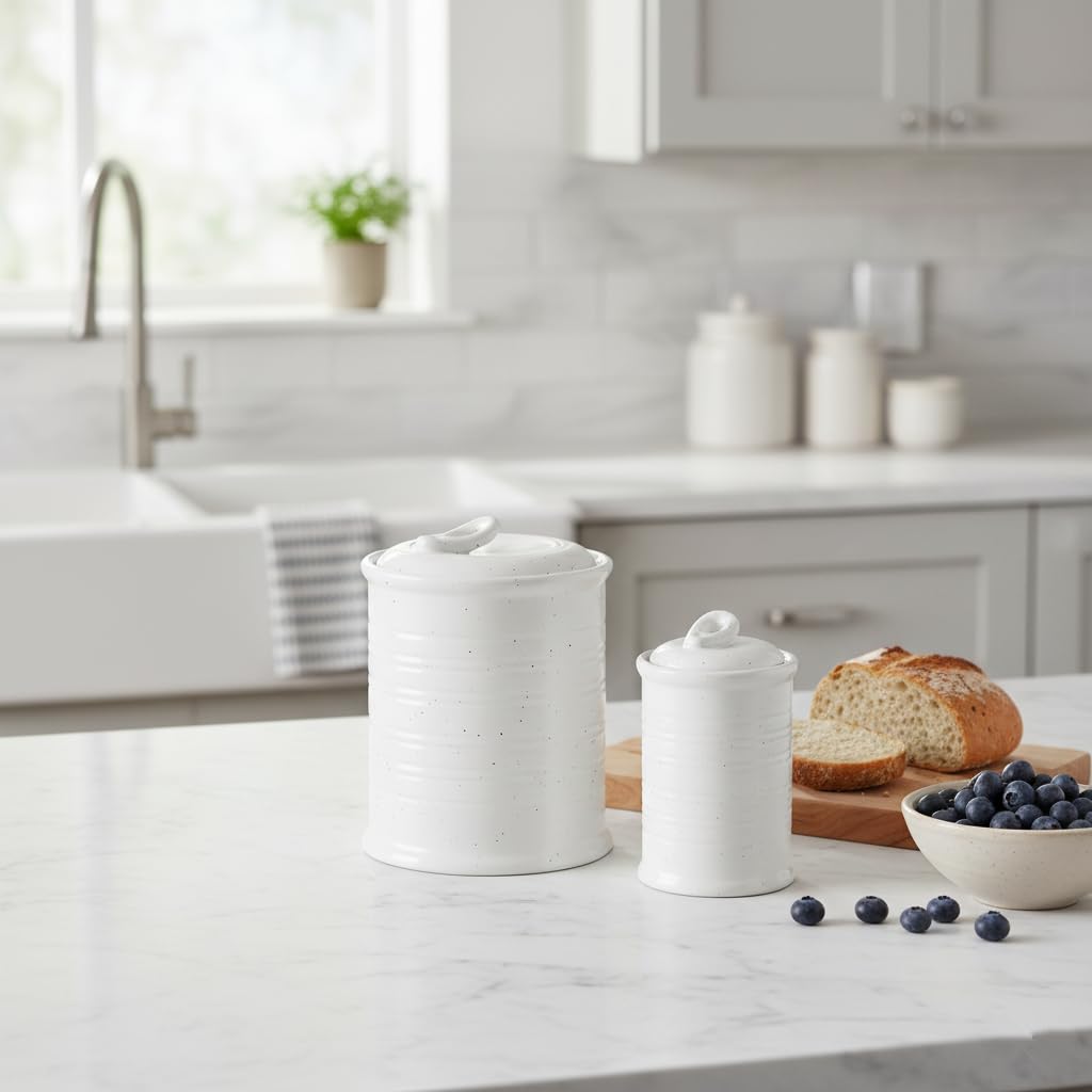 Nihow Blue Ceramic Canister Set of 4 – Airtight Lids, 13/22/47/74 oz, Dishwasher Safe