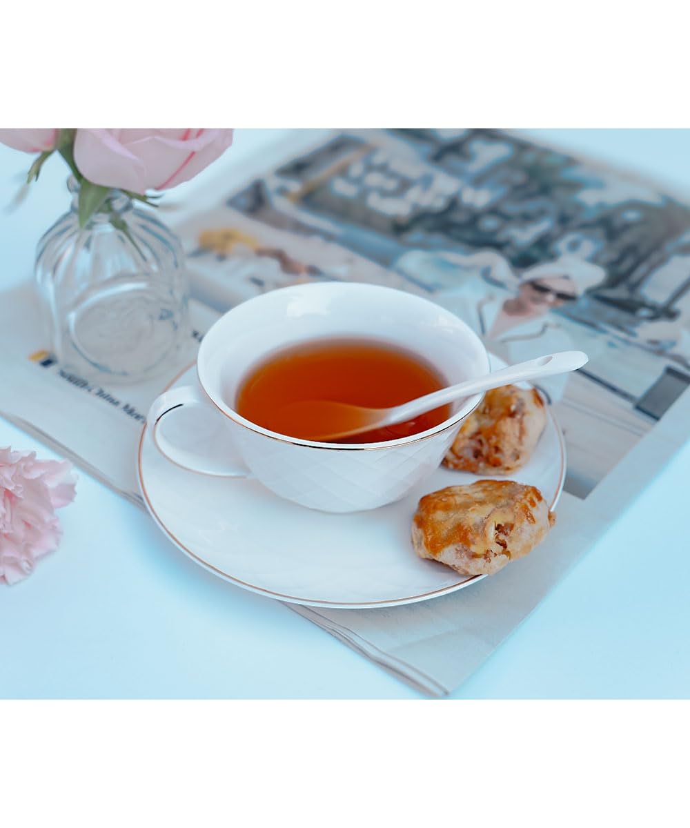 Bone China Floral Tea Cup & Saucer Set with Spoon – 7 oz