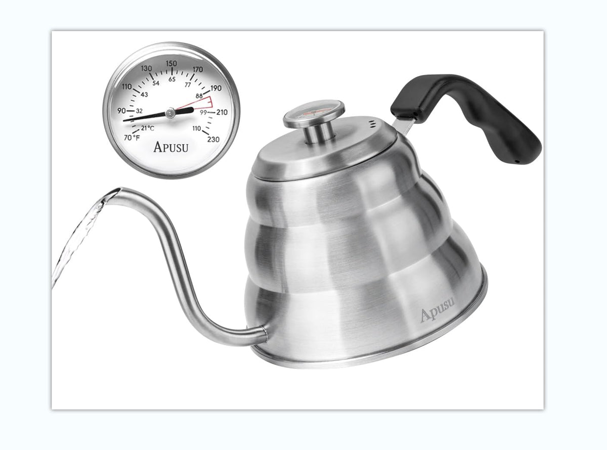 Stovetop Gooseneck Kettle with Thermometer – 40oz Stainless Steel, Pour Over