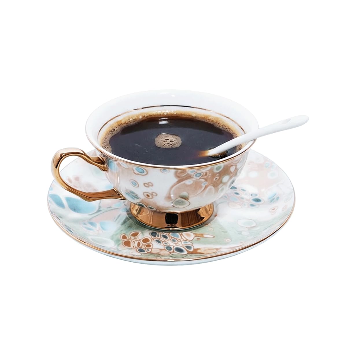 Bone China Floral Tea Cup & Saucer Set with Spoon – 7 oz