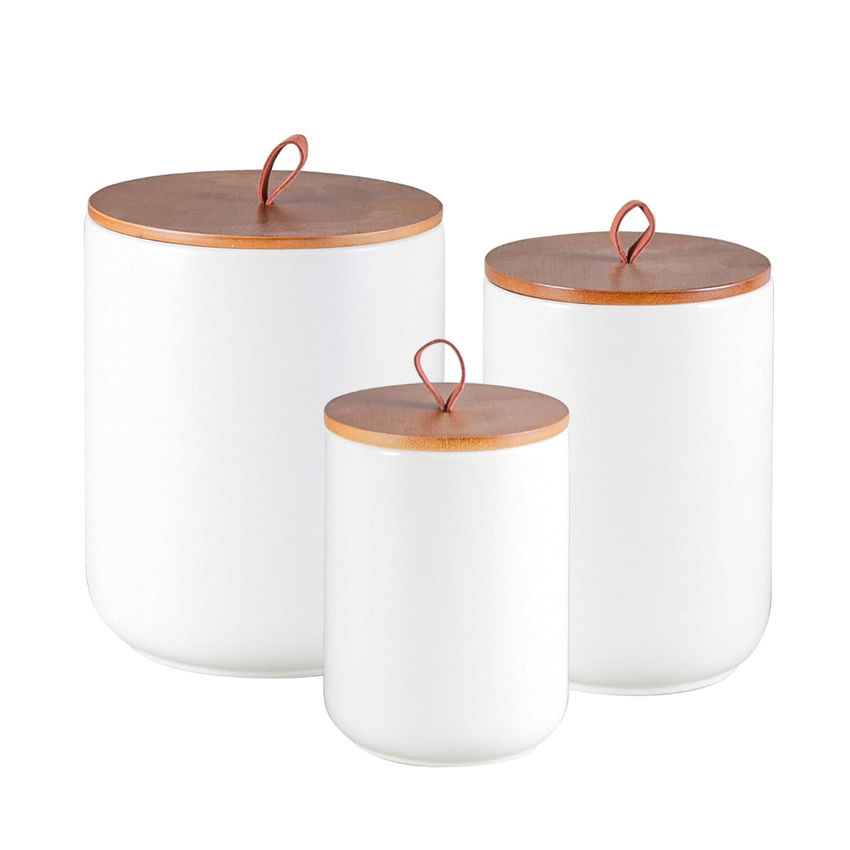 Mowtanco White Embossed Ceramic Canister Set of 3 – Airtight Bamboo Lids, 12/30/48 oz