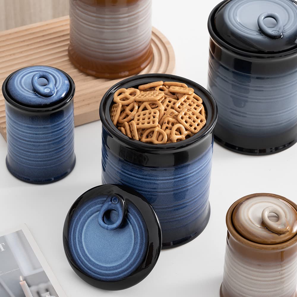 Nihow Blue Ceramic Canister Set of 4 – Airtight Lids, 13/22/47/74 oz, Dishwasher Safe