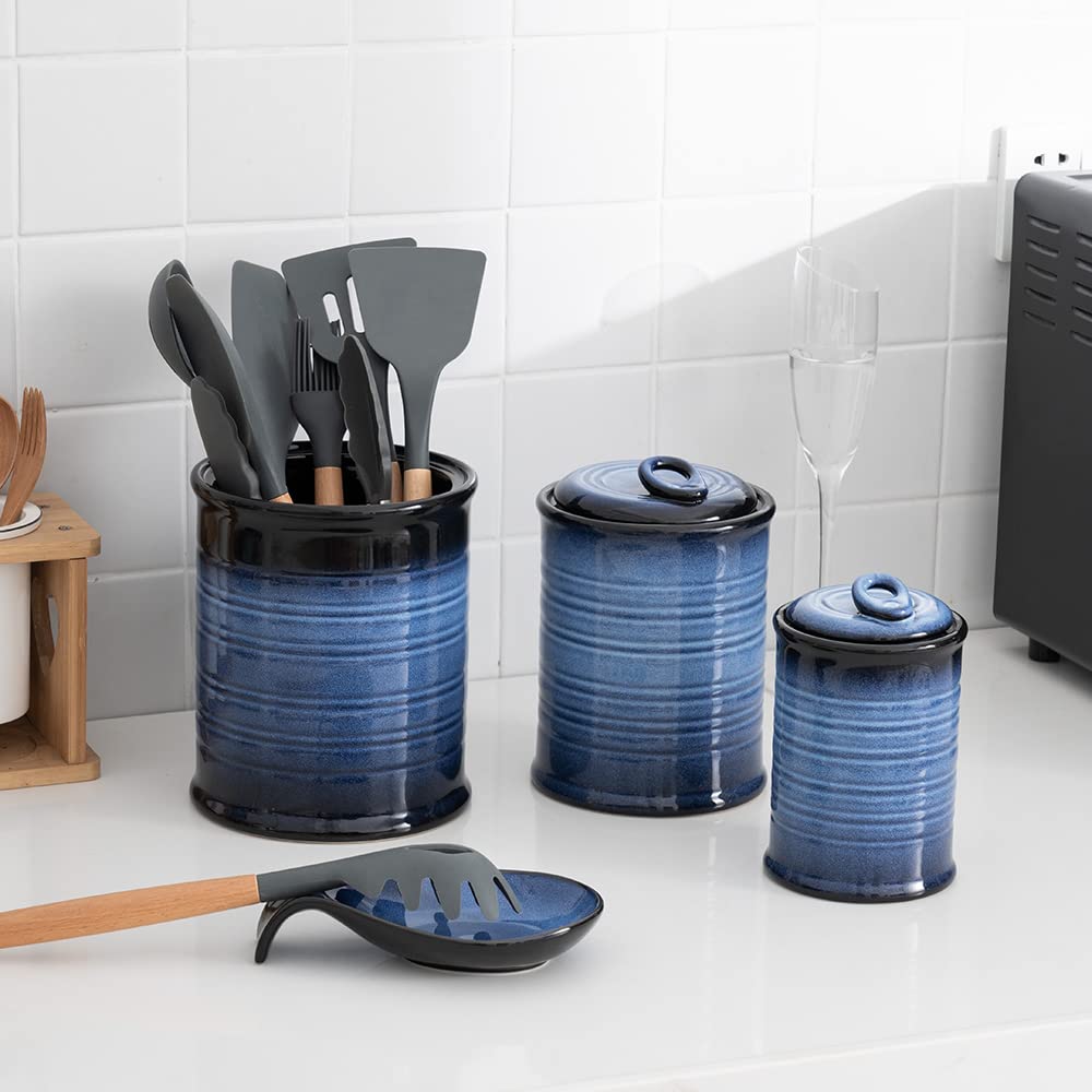 Nihow Blue Ceramic Canister Set of 4 – Airtight Lids, 13/22/47/74 oz, Dishwasher Safe
