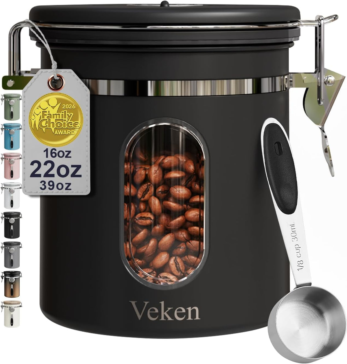 Veken Airtight Coffee Canister with Window 22oz – Black