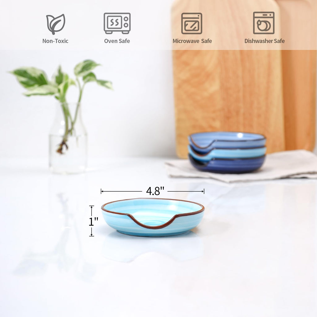 Selamica Ceramic Spoon Rest Set of 4 with Metal Holder – 4.8", Assorted Colors