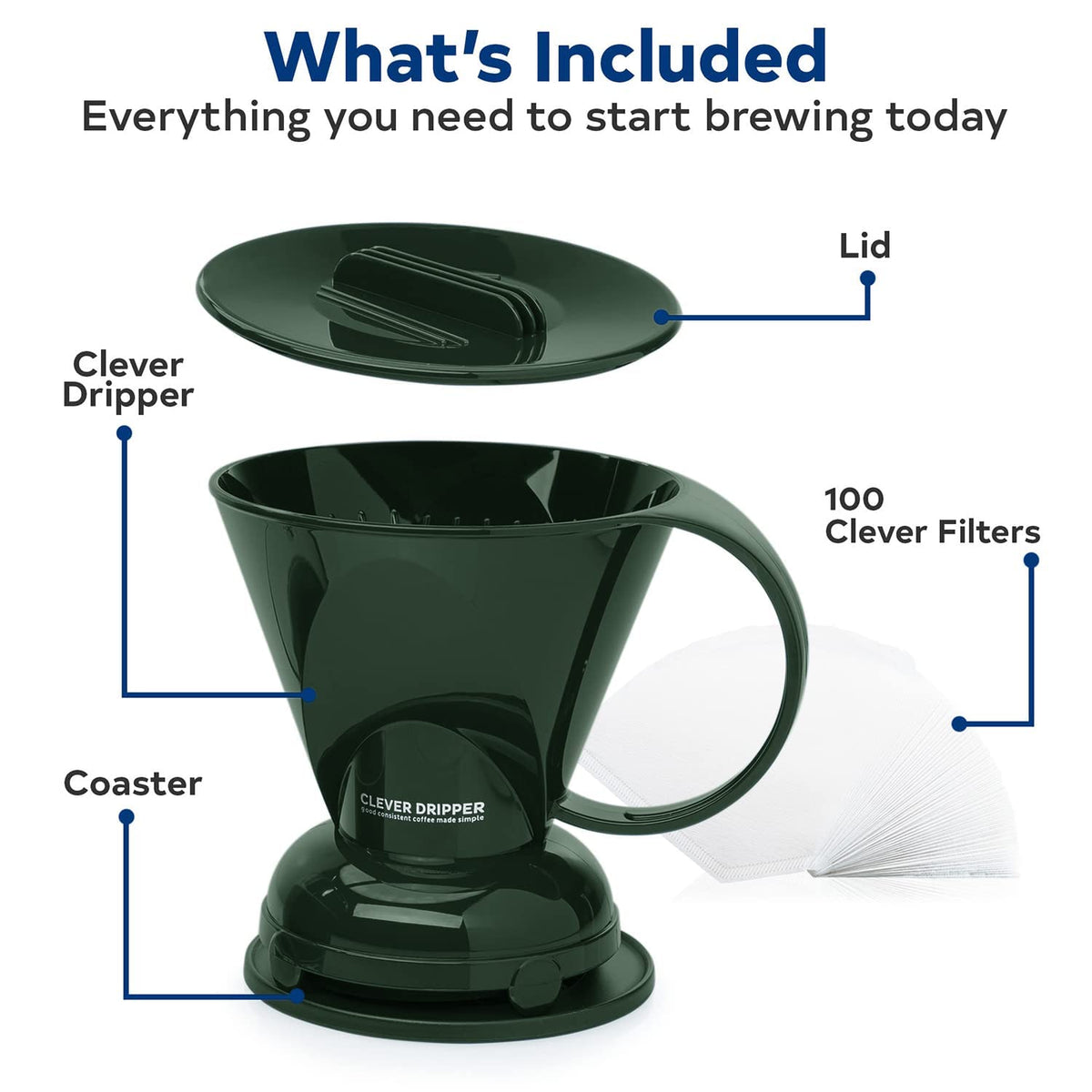 Clever Coffee Dripper & 100 Filters – 18 oz, BPA-Free, Immersion Brew