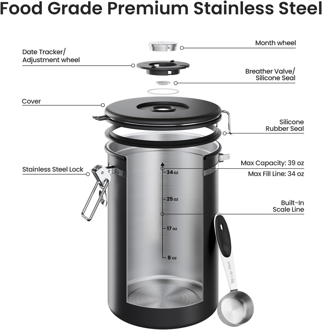 Veken Airtight Coffee Canister 39oz – Gray