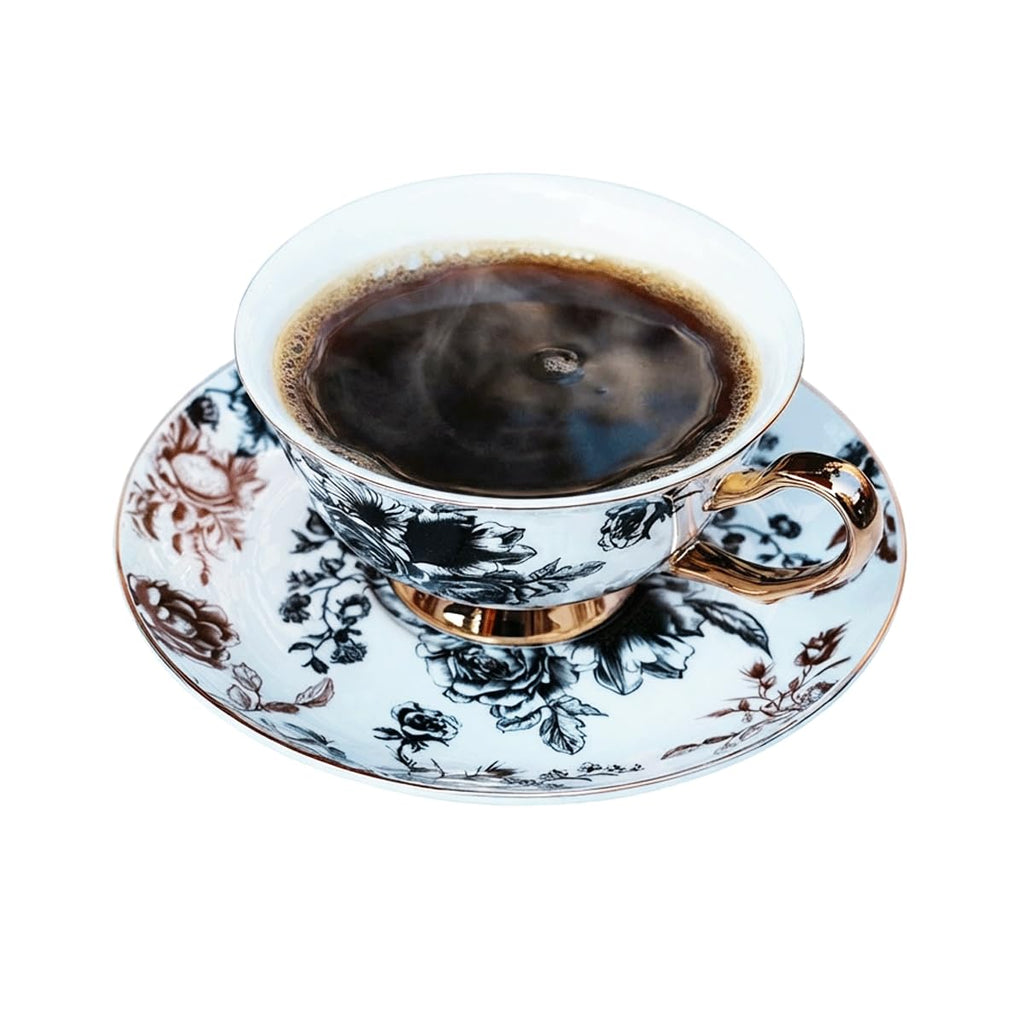 Bone China Floral Tea Cup & Saucer Set with Spoon – 7 oz
