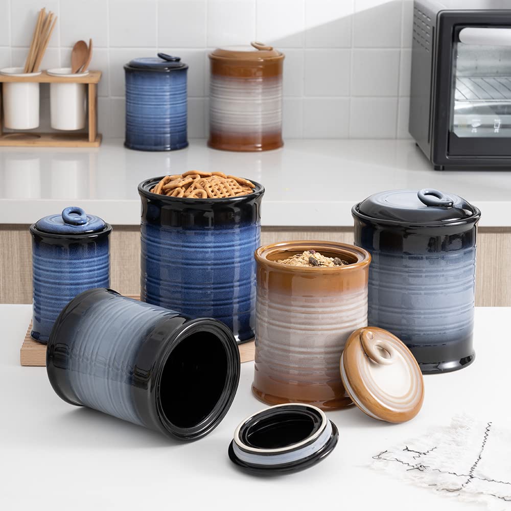 Nihow Blue Ceramic Canister Set of 4 – Airtight Lids, 13/22/47/74 oz, Dishwasher Safe