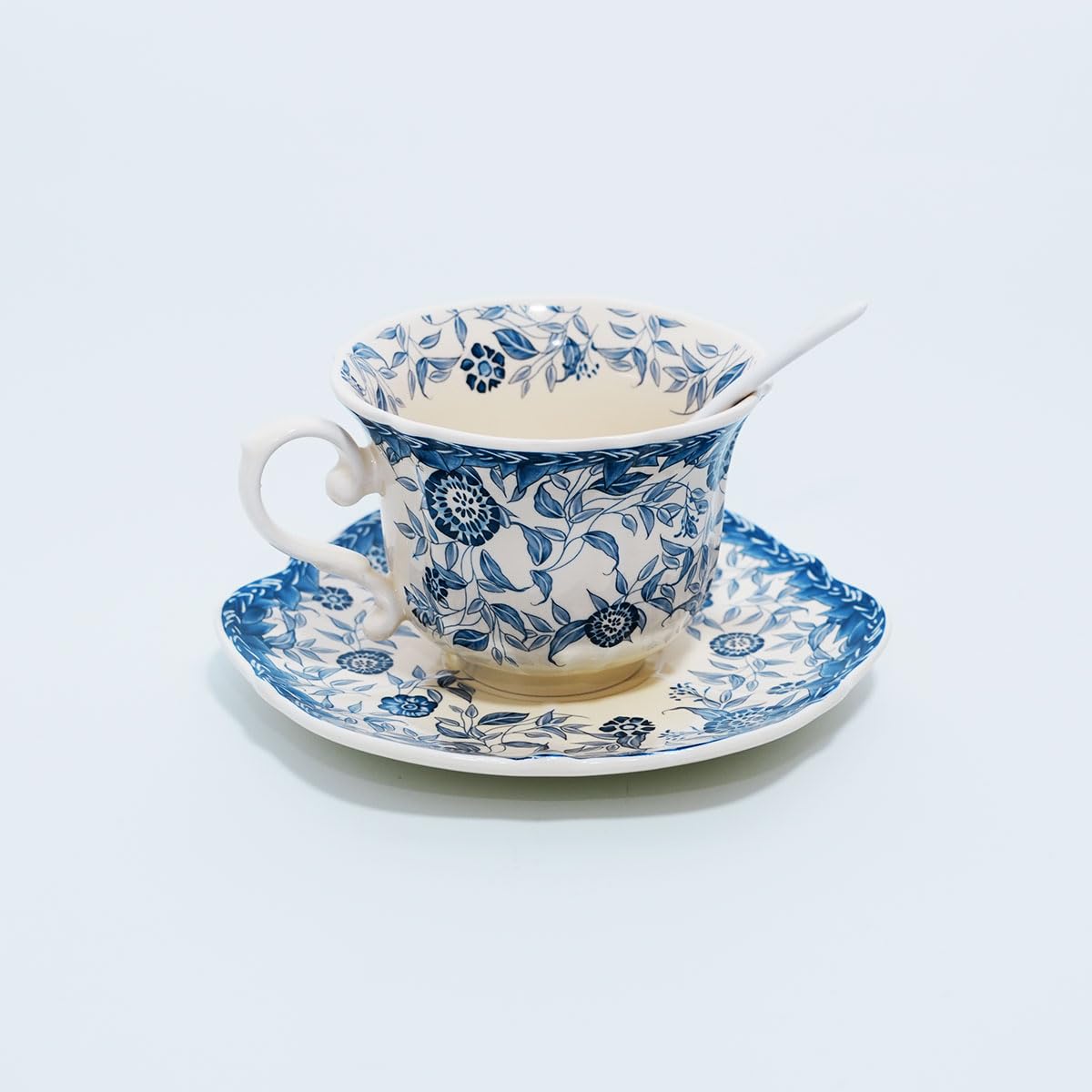 Bone China Floral Tea Cup & Saucer Set with Spoon – 7 oz