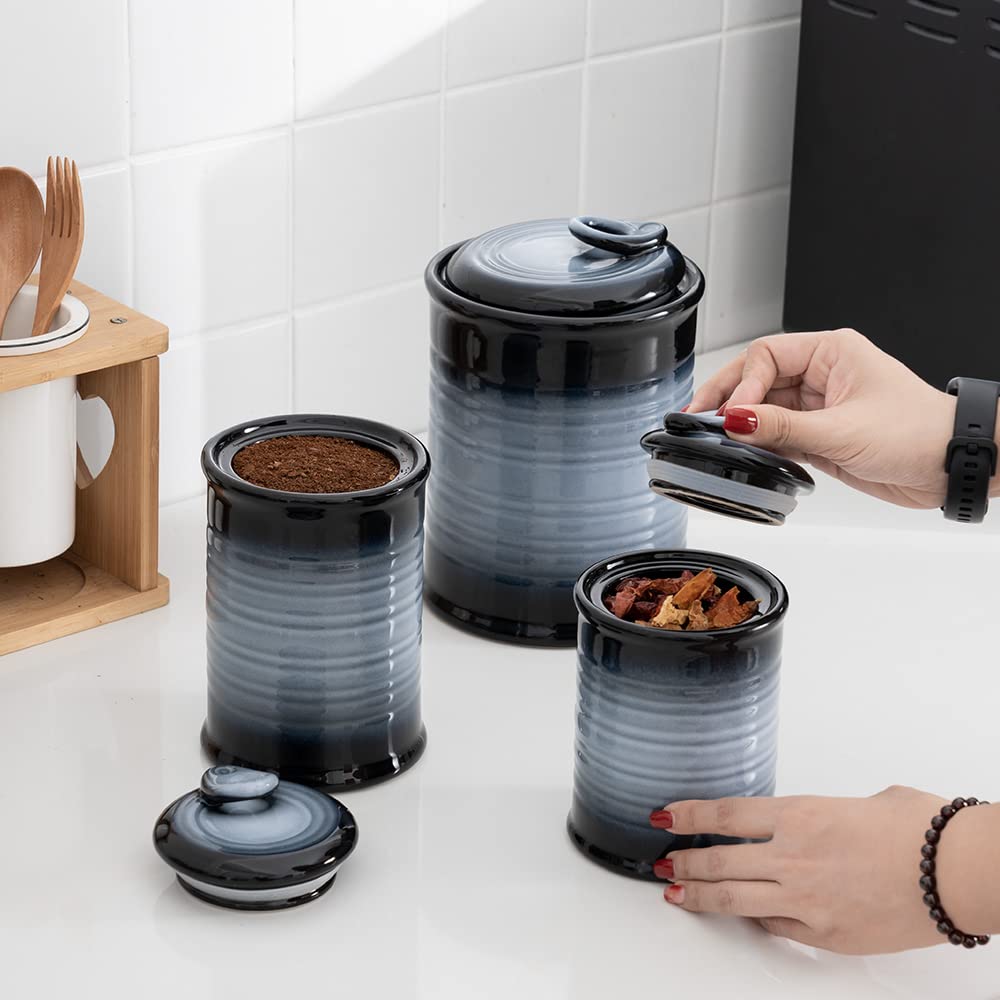 Nihow Blue Ceramic Canister Set of 4 – Airtight Lids, 13/22/47/74 oz, Dishwasher Safe