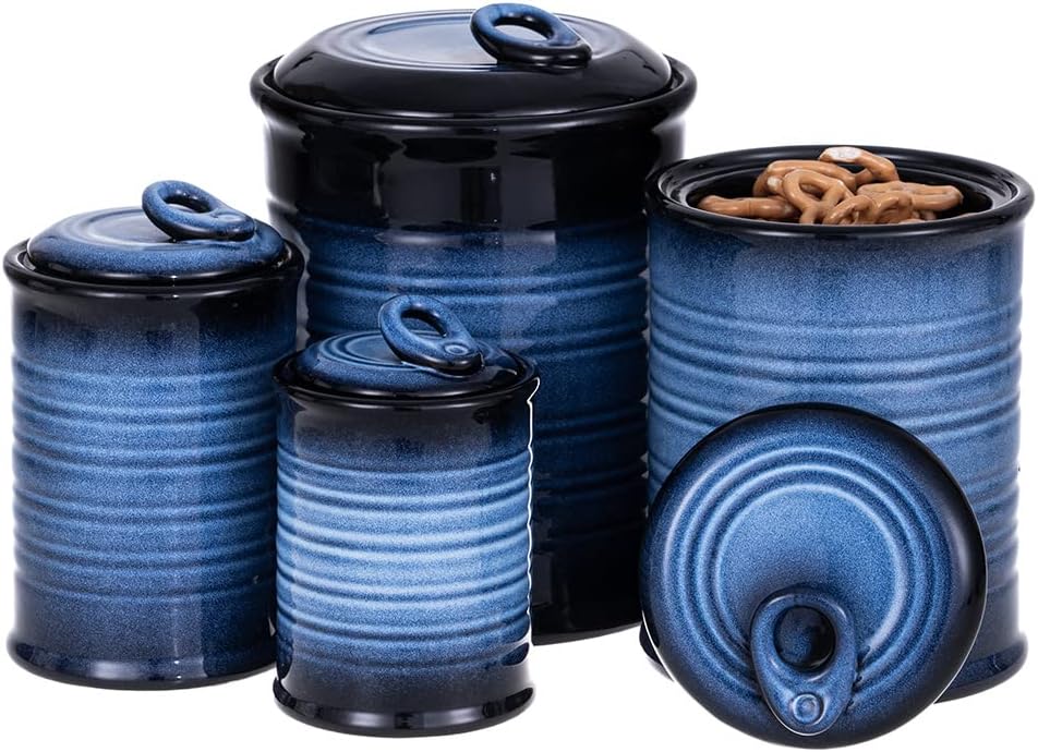 Nihow Blue Ceramic Canister Set of 4 – Airtight Lids, 13/22/47/74 oz, Dishwasher Safe
