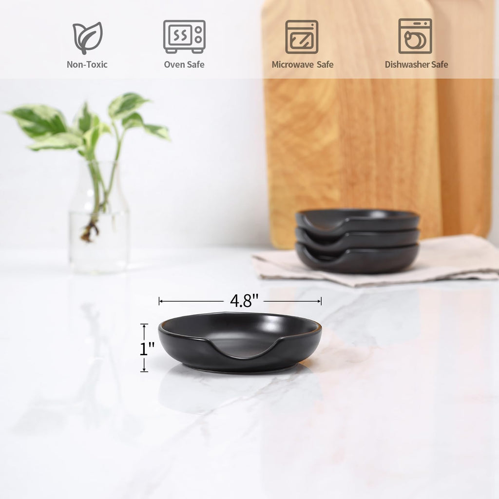 Selamica Ceramic Spoon Rest Set of 4 with Metal Holder – 4.8", Assorted Colors