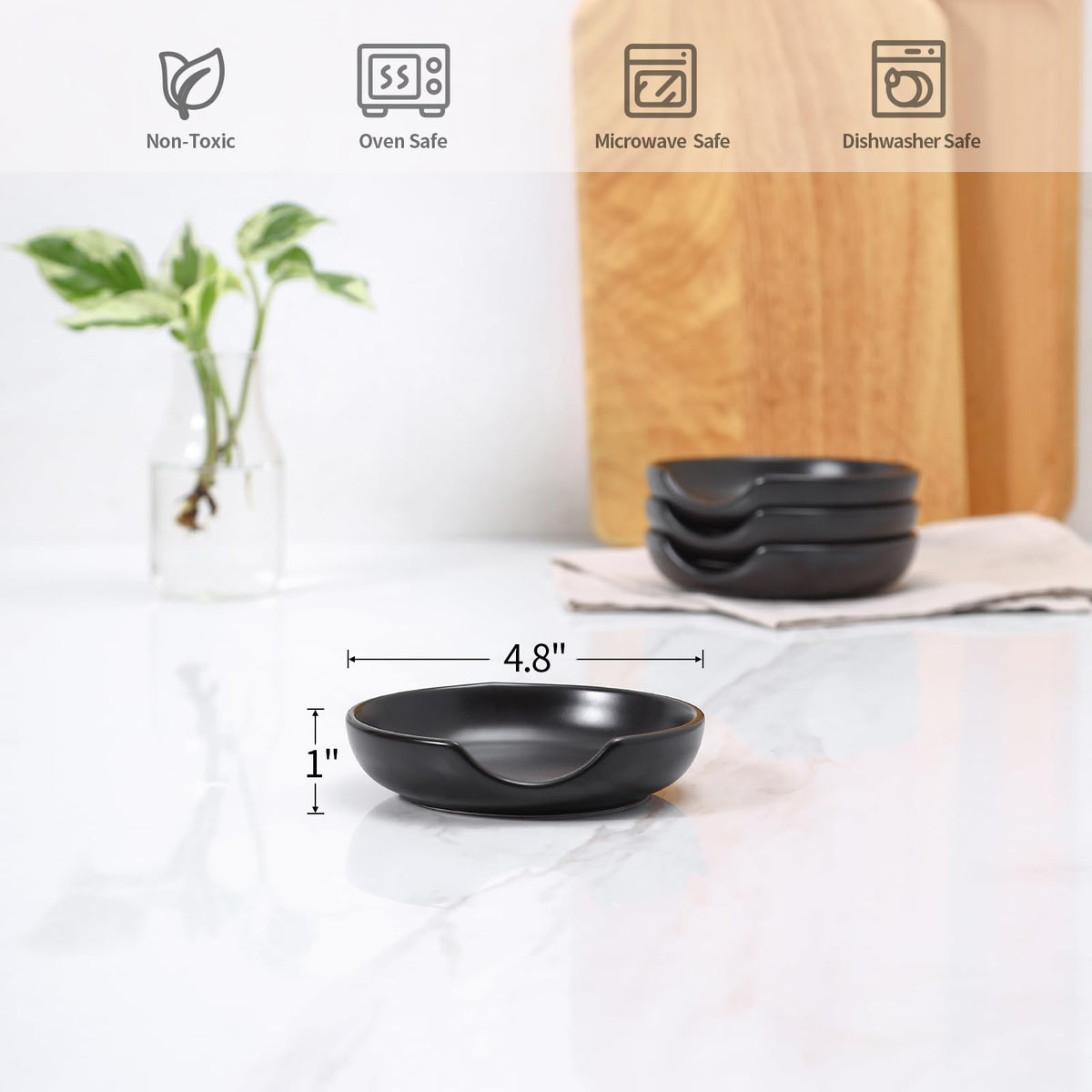 Selamica Ceramic Spoon Rest Set of 4 with Metal Holder – 4.8", Assorted Colors