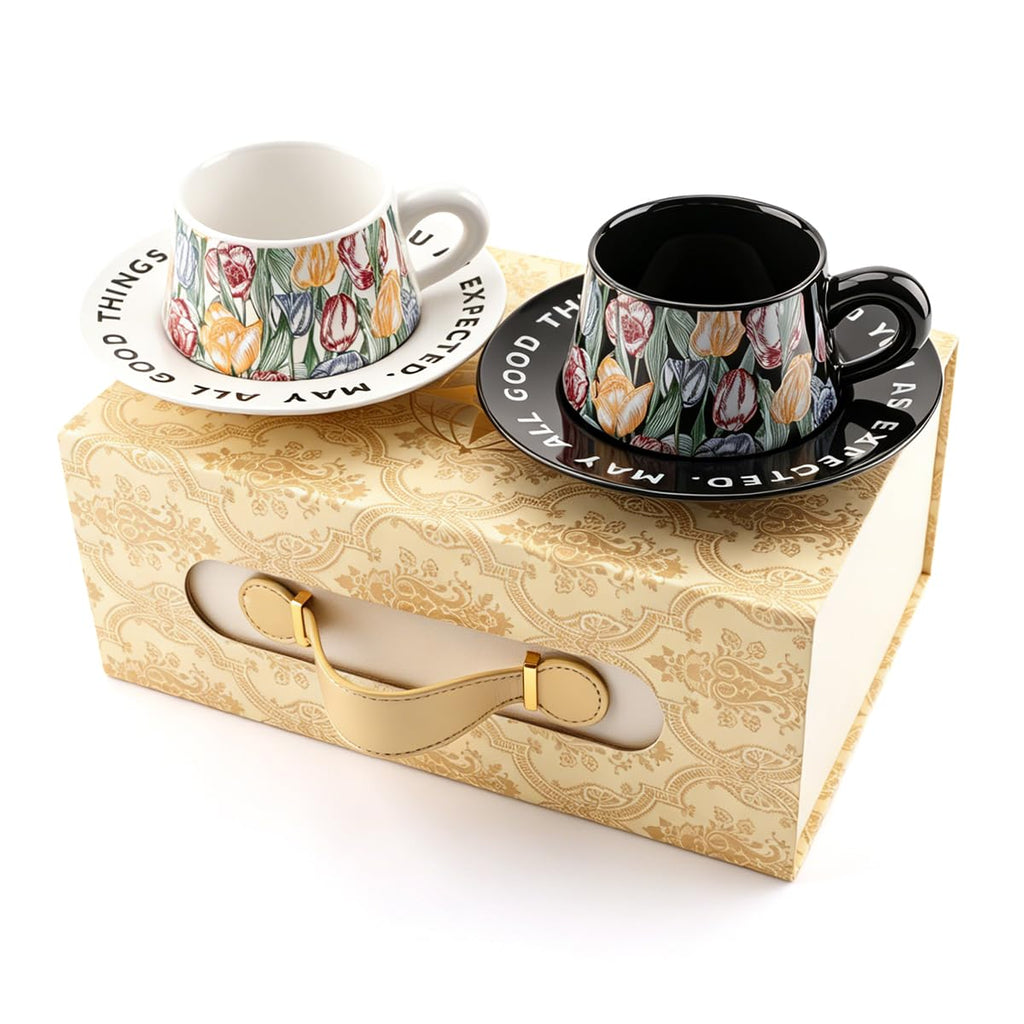 Bone China Floral Tea Cup & Saucer Set with Spoon – 7 oz