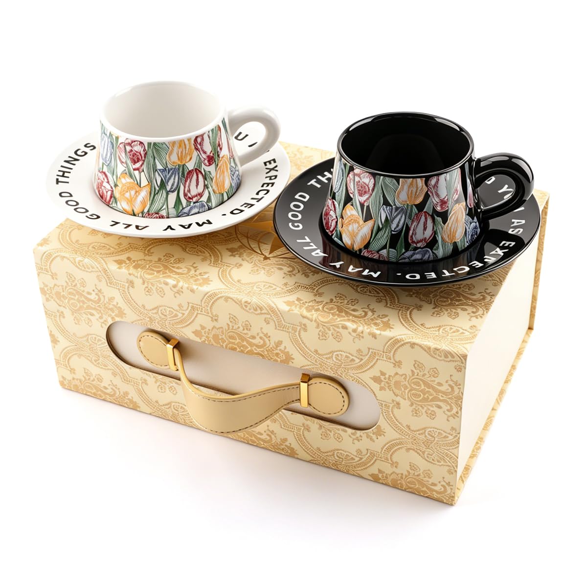 Bone China Floral Tea Cup & Saucer Set with Spoon – 7 oz