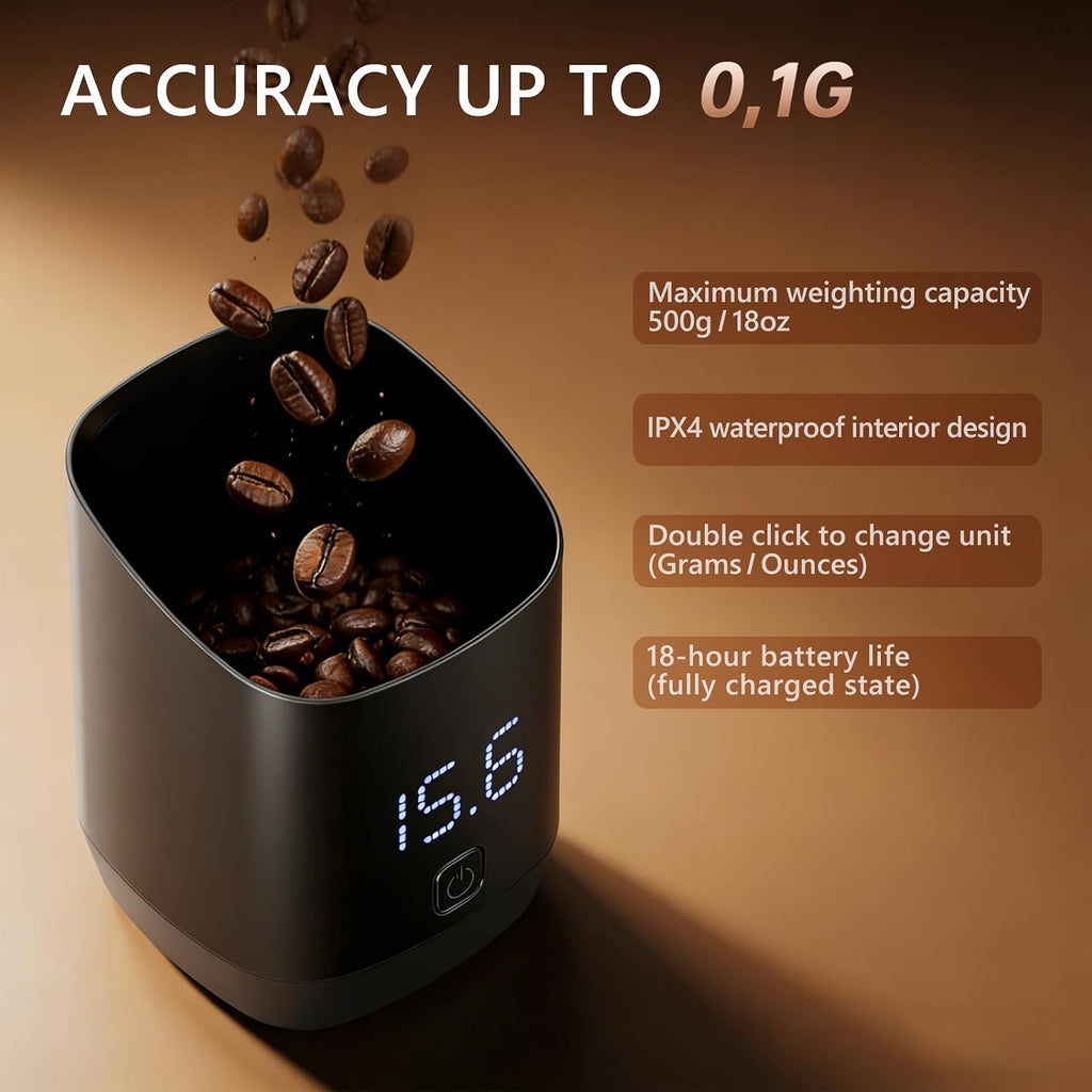2-in-1 Coffee Scale & Dosing Cup – 0.1g Precision, 500g, USB-C