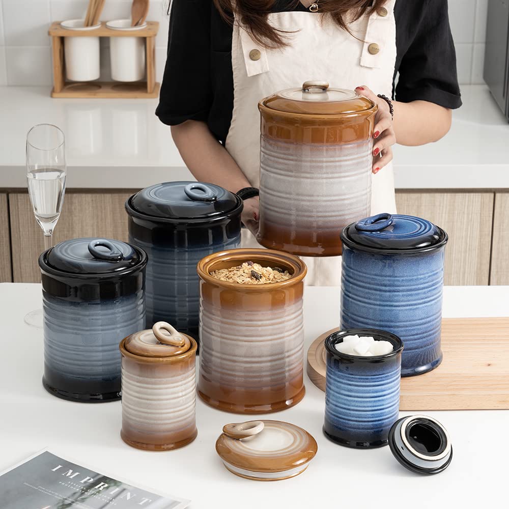 Nihow Blue Ceramic Canister Set of 4 – Airtight Lids, 13/22/47/74 oz, Dishwasher Safe