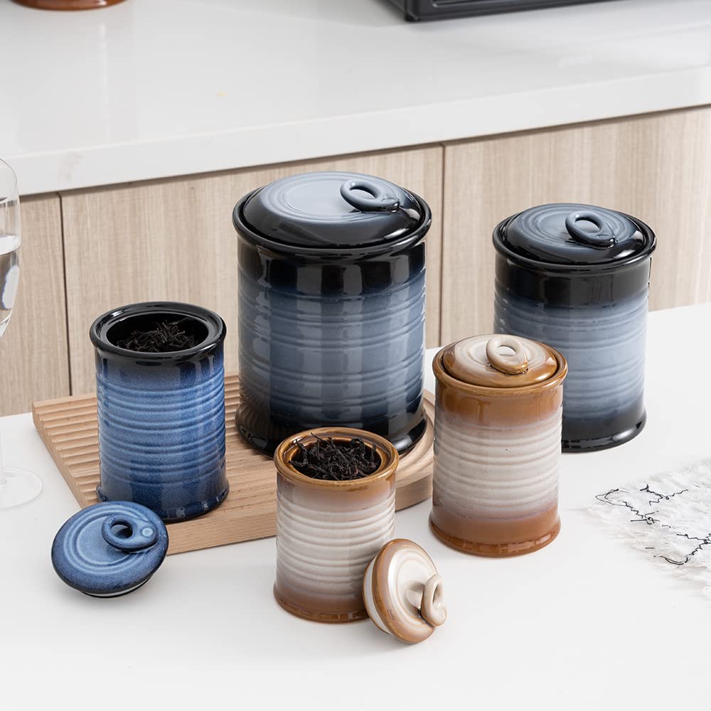 Nihow Blue Ceramic Canister Set of 4 – Airtight Lids, 13/22/47/74 oz, Dishwasher Safe