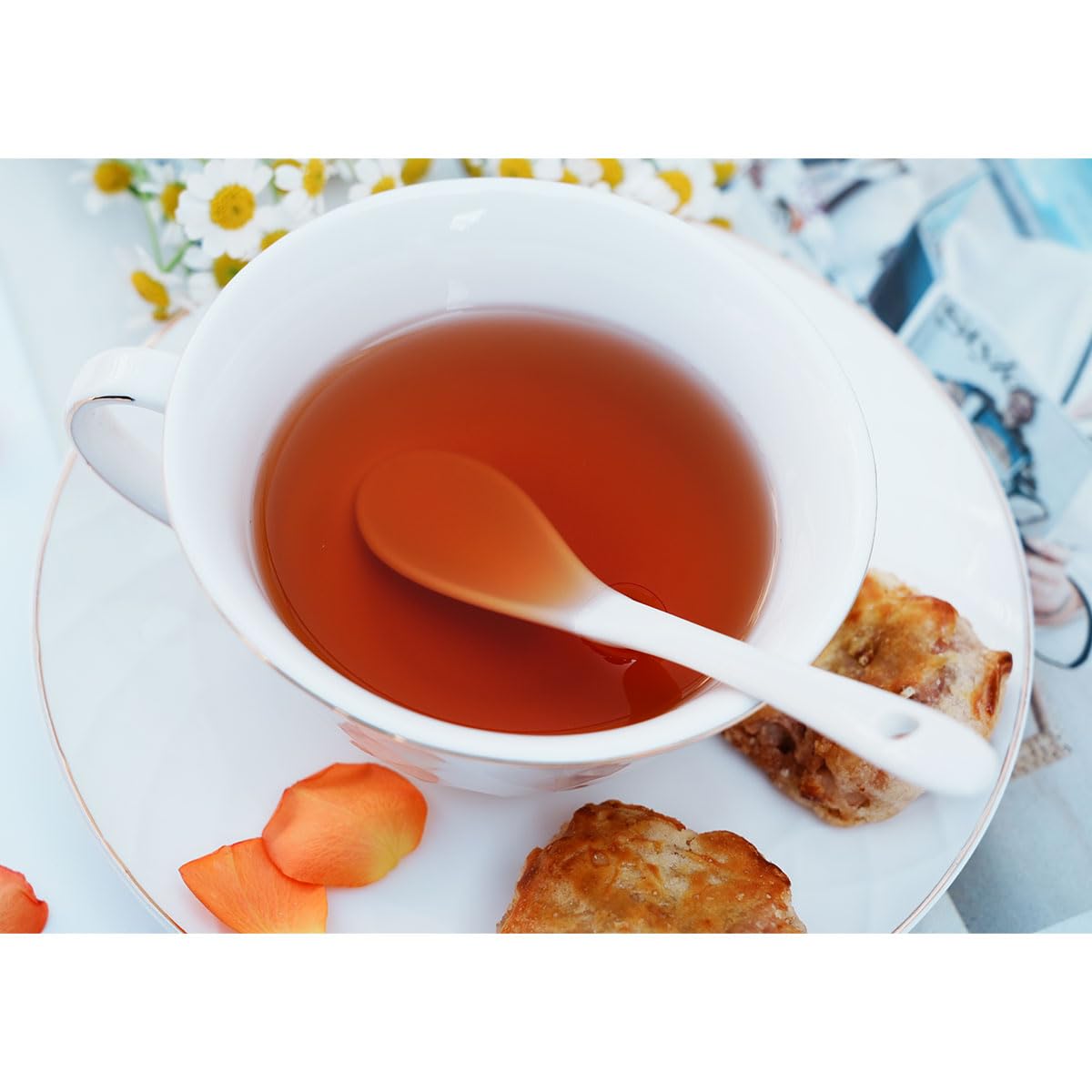 Bone China Floral Tea Cup & Saucer Set with Spoon – 7 oz