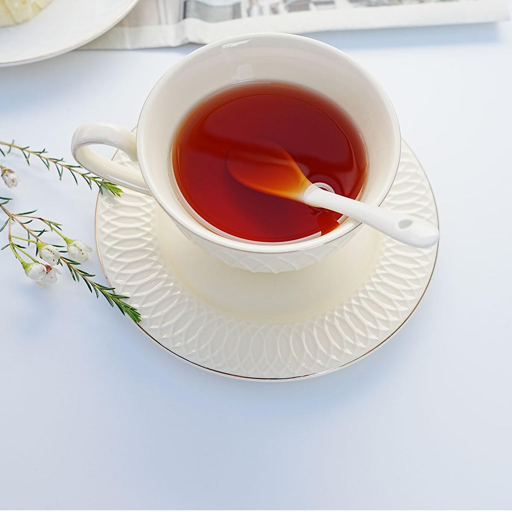 Bone China Floral Tea Cup & Saucer Set with Spoon – 7 oz