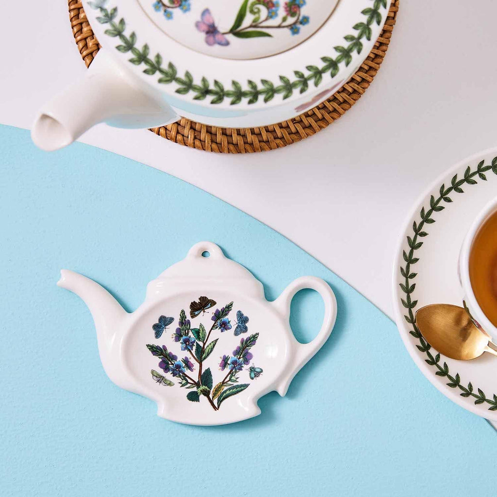 Portmeirion Botanic Garden Spoon Rest – 5.5" Teapot-Shaped, Floral Earthenware, Made in England