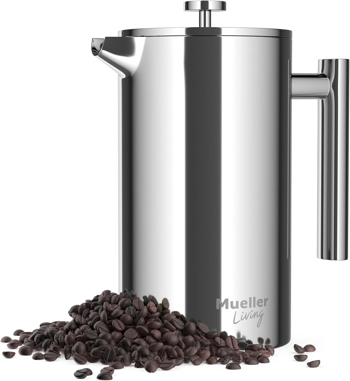 MuellerLiving French Press Coffee Maker – 34oz, Stainless Steel, 4-Filter