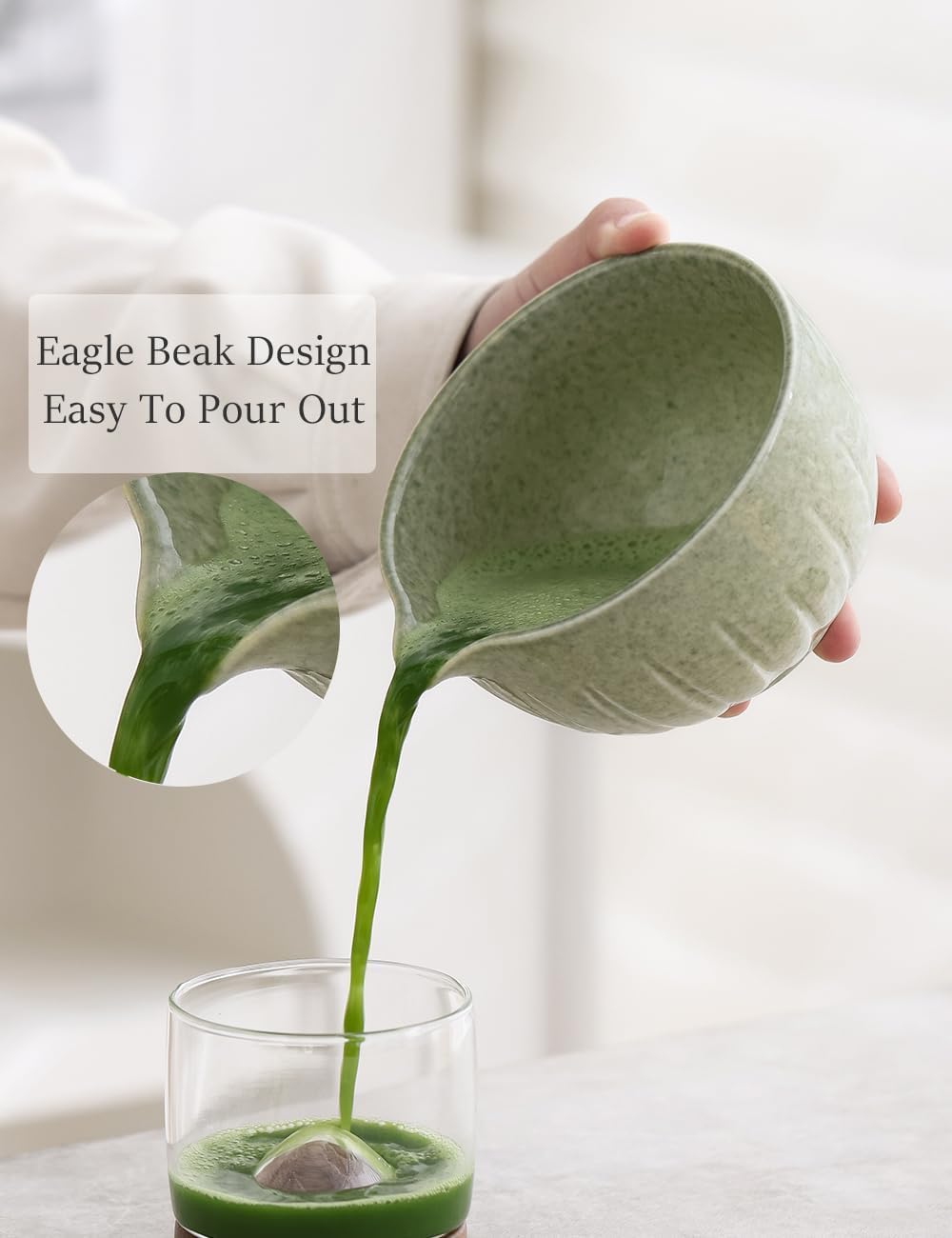 Tang Pin 5-Piece Matcha Set – 15oz Mottled Green Ceramic Bowl, Whisk, Scoop & Chasen Holder