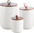 Mowtanco White Embossed Ceramic Canister Set of 3 – Airtight Bamboo Lids, 12/30/48 oz
