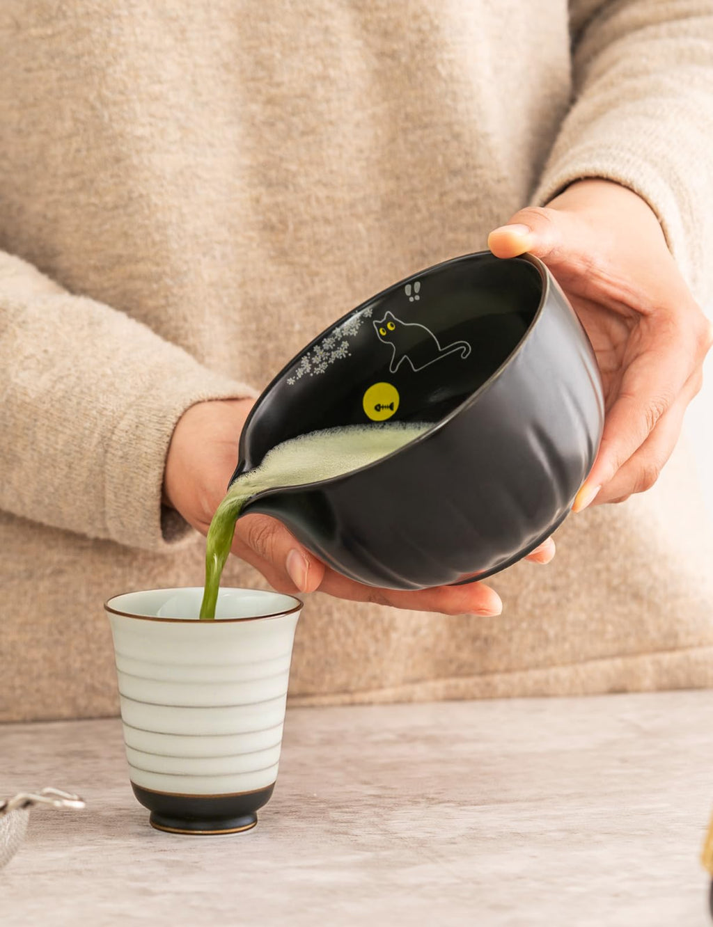 Tang Pin 5-Piece Matcha Set – 15oz Mottled Green Ceramic Bowl, Whisk, Scoop & Chasen Holder