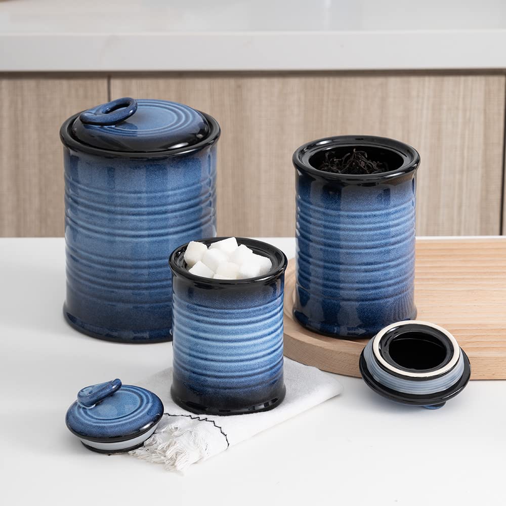 Nihow Blue Ceramic Canister Set of 4 – Airtight Lids, 13/22/47/74 oz, Dishwasher Safe