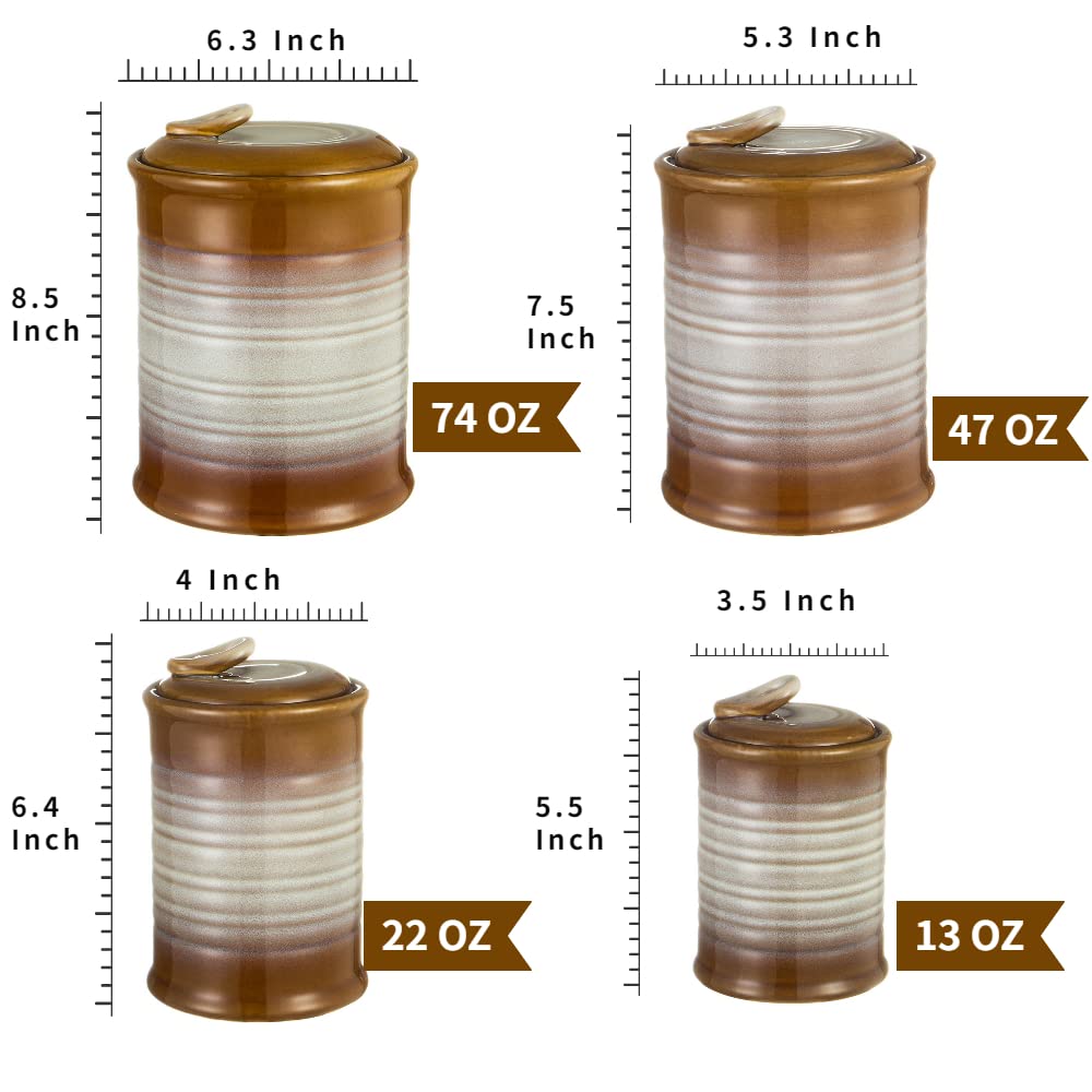 Nihow Blue Ceramic Canister Set of 4 – Airtight Lids, 13/22/47/74 oz, Dishwasher Safe