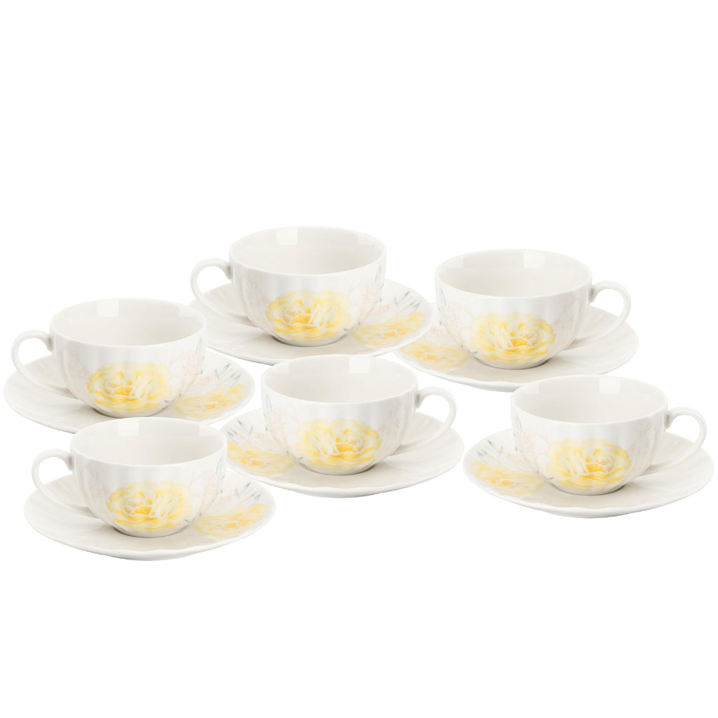 Floral Porcelain Tea Cups & Saucers Set of 6 – Midnight Blue